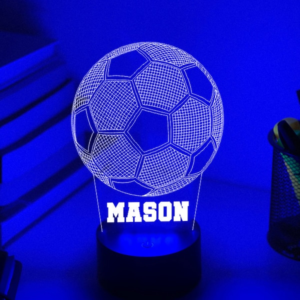 Personalised FOOTBALL SOCCER 3D Night Light | Gift for Soccer Player| Personalised Gift | Kids Custom Name Lamp | Desk Lamp