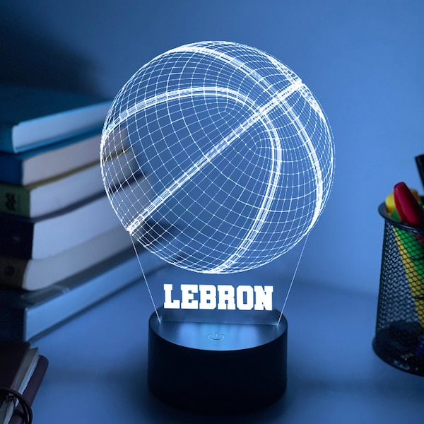 Veilleuse 3D BASKETBALL | Cadeau de basket-ball | Cadeau personnalisé | Lampe de bureau | NBA | Lampe 3D