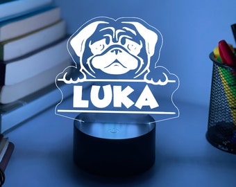 PUG DOG 3D Night Light | Dog Gifts | Personalised Dog Gift | Desk Lamp | Dog Gifts for Owners | Pug Gift | Pets Portrait | Pets Memorial