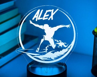 Personalised Surfing Surfer 3D Night Light | Gift for Surfers | Personalised Gift | Desk Lamp | Surf Gift