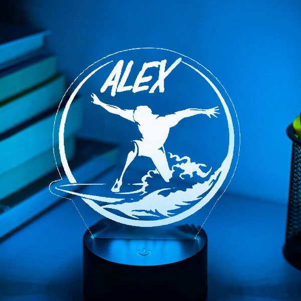 Personalised Surfing Surfer 3D Night Light | Gift for Surfers | Personalised Gift | Desk Lamp | Surf Gift