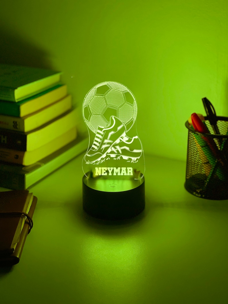 Personalised FOOTBALL SOCCER 3D Night Light Gift for Soccer Player Personalised Gift Gift for Kids Desk Lamp image 2
