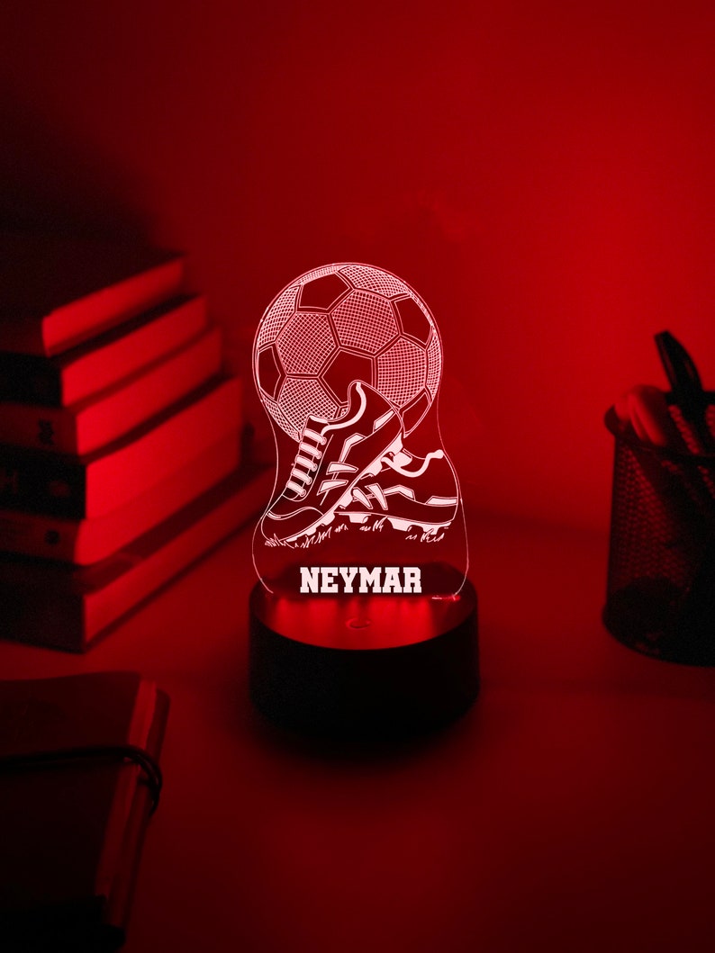 Personalised FOOTBALL SOCCER 3D Night Light Gift for Soccer Player Personalised Gift Gift for Kids Desk Lamp image 3