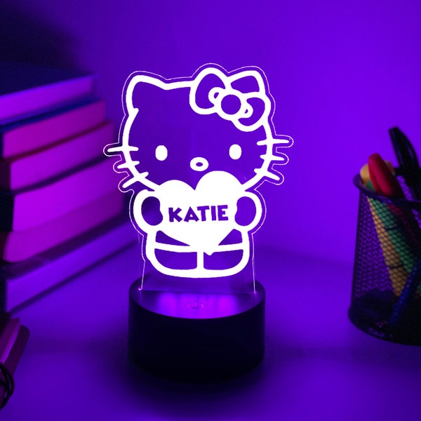 Personalisiertes HELLO KITTY 3D Nachtlicht | Kinder Geschenk für Mädchen | Personalisiertes Geschenk | Schreibtischlampe | Kinderzimmer Dekor | Kinderzimmer | Hallo Kittys