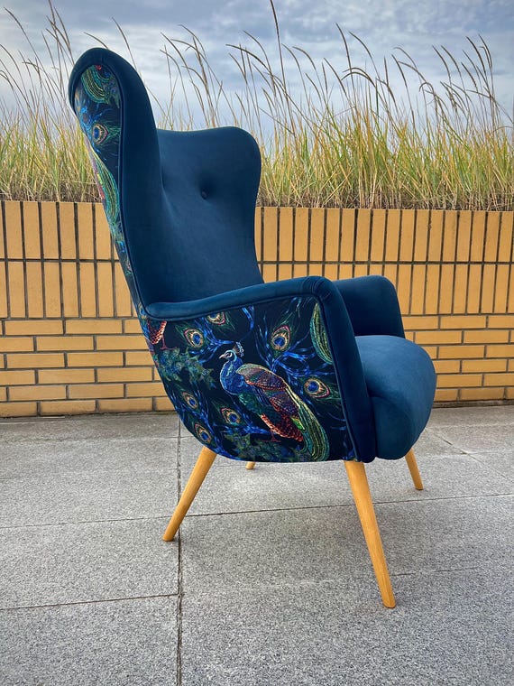 Sessel Peacocks, modernes Design, blau, farbenfroh, moderner Stuhl
