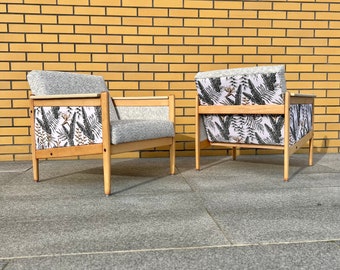 Paire de fauteuils vintage milieu du siècle feuilles de fougère