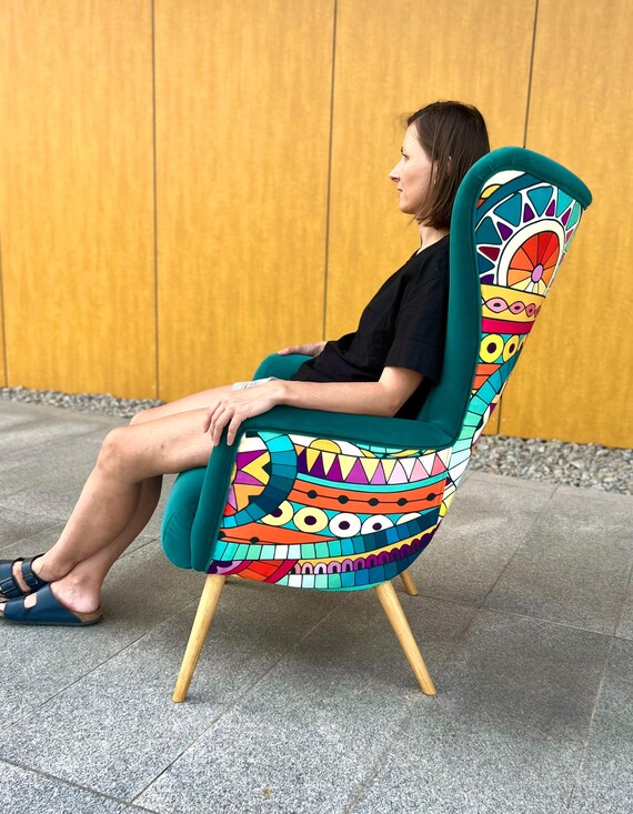 Sessel Abstrakte Kunst modern Ziegelrot bunt