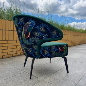 Armchair Peacocks modern Design Velvet Green Velvet