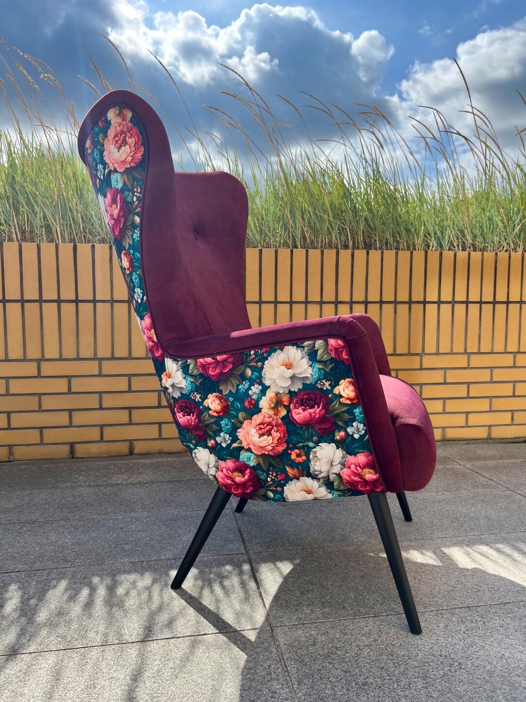 Sessel Pfingstrosen modern Burgund bunt Modern Chair