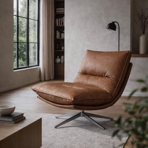 Brauner Drehsessel mit Metallbeinen, modernes Design