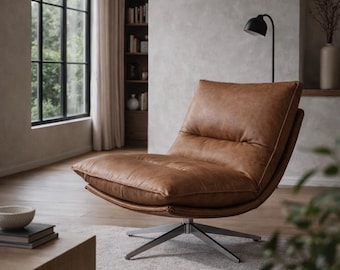 Brown swivel Armchair with metal leg Modern Design