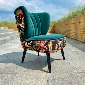 Pair of 2 Armchairs Exotic Birds modern Design Green Cocktail Chair