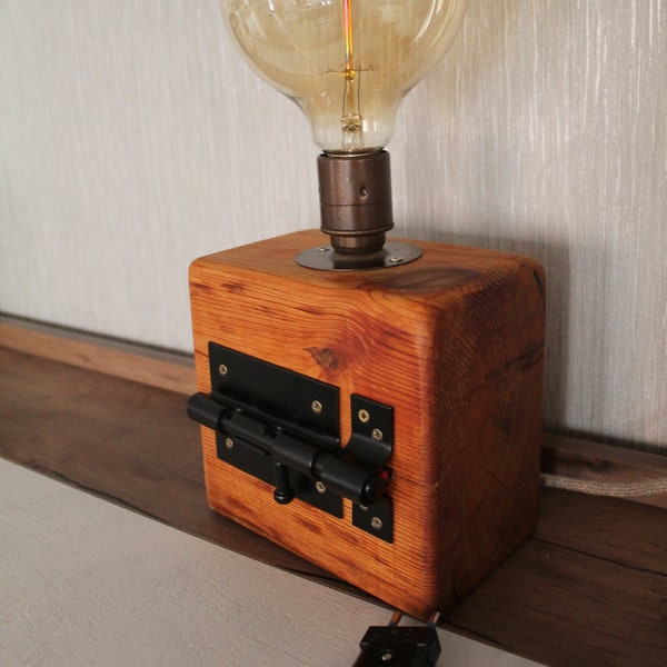 Lampara madera Edison vintage decoración pestillo iluminación bombilla filamentos rústica única original