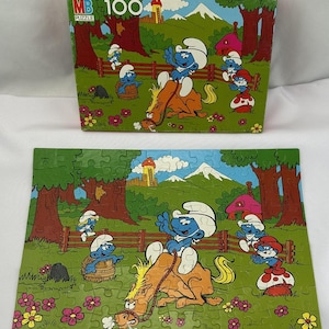 1982 Milton Bradley Smurfs 100 Pc Puzzle Complete Good Condition FREE SHIPPING