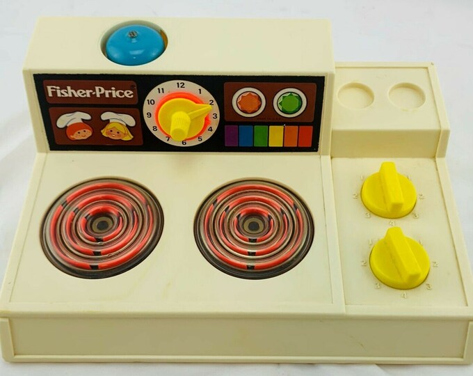 1978 Fisher Price Stove Top Playset Kitchen Camping Clean, Working FREE