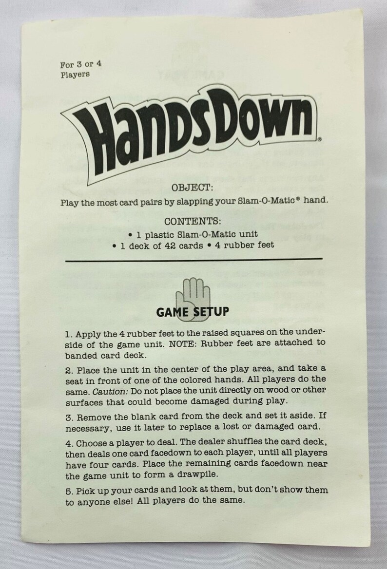 1990 Hands Down Game by Milton Bradley Complete in Great Etsy