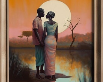 Sunset Embrace: Romantic African Landscape - Instant Digital Art for Wall Decor