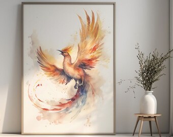 Instant Download Phoenix Watercolor Painting Art