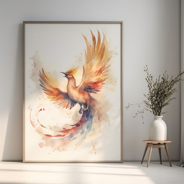Instant Download Phoenix Watercolor Painting Art