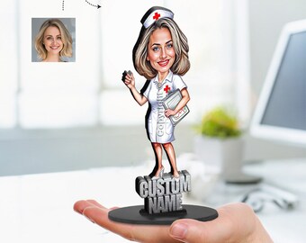 Personalized Nurse Gift for Women, Wooden Figurine Trinket, Custom Keychains With Name, Hanging Ornaments, Framed Photo, Magnets, Car Charm