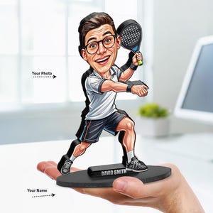Gepersonaliseerde cadeaus voor paddle-spelers | Karikatuurportret met peddel van je foto | Grappige cadeausets met jouw foto en naam | PA0202