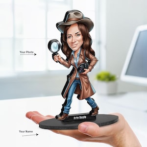 Detective Personalized Gift – Wooden Figurine, Custom Keychain, Car Mirror Charm, Funny Magnet for Him