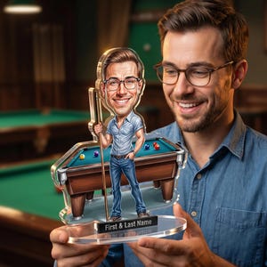 Billiards Player Custom Photo Figure • Personalized Pool Player Desk Standee • Tournament Gift for Snooker Enthusiast