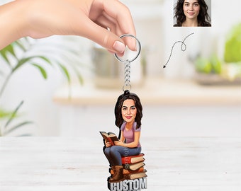 Personalized Book Lover Gift Set, 3D Wooden Figurine Trinket, Custom Keychains With Name, Car Charm Hanging, Framed Photo, Magnets Fridge