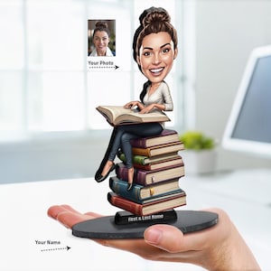 Personalized Book Lover Figurine | Custom Student Caricature with Books | Unique Figurine, Magnet, Keychain & Car Charm Gift