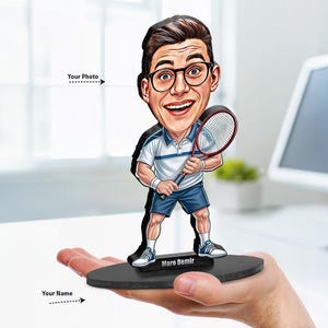 Personalized Tennis Player Gift | Custom Funny Coach Caricature Portrait From Your Photo | Unique Gift Ideas with Your Photo & Name