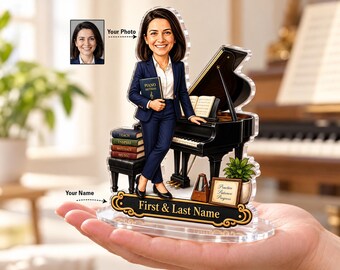 Cadeau Professeur de Piano et Élève Pianiste | Figurine Personnalisée avec Photo, Souvenir de Récital et Décoration Musicale