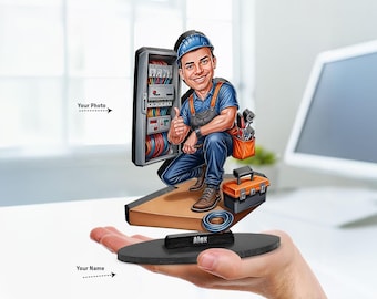 Personalized Electrical Engineer Gift, Custom Funny Electronics Caricature Portrait From Your Photo, Unique Gift Ideas with Your Photo &Name