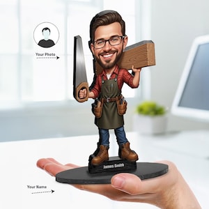 Custom Woodworker Gift for Men | Personalized Carpenter Figurine from Photo | Funny Magnet, Keychain | Car Charm for Workshop
