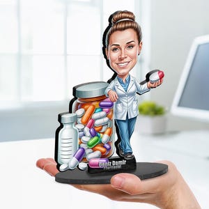 Benutzerdefinierte Apotheker Geschenk - personalisierte lustige Figur, Magnet, Schlüsselbund & Autoanhänger - Abschlussfeier oder Geburtstagsporträt vom Foto