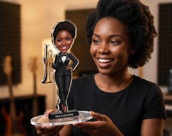 Trumpet Player Custom Photo Figure • Personalized Jazz Musician Desk Standee • Recital Gift for Brass Band Orchestra Members
