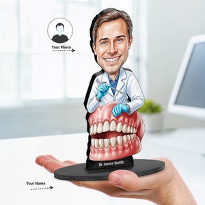 Prosthodontist Gift for Men | Custom Denture Specialist Figurine from Your Photo | Personalized Magnet, Keychain | Funny Car Charm Idea