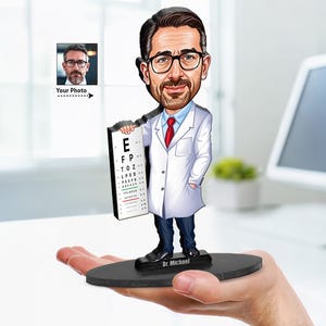 Personalized Optometrist Gift | Custom Optician Caricature Figurine | 3D Wooden Trinket from Your Photo