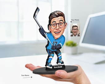 Custom Hockey Player Caricature Figurine for Men from Photo | Hockey Dad Gift | Personalized Athlete Keepsake Idea