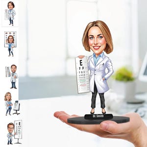 Optiker Geschenk | Optiker | Auge Arzt Geschenk | Karikaturporträt von Ihrem Foto | Personalisierte hölzerne Cartooned Figur Schmuckstück