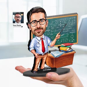 Personalized Physics Teacher Gift | Physics Professor Caricature Portrait From Your Photo | 3D Wooden Figurine Trinket | TC2582