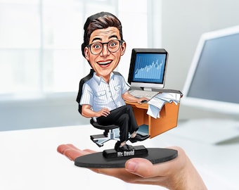 Data Analyst Gift | Office Desk Figurine – Personalized Funny Caricature from Photo – Custom Magnet, Keychain & Car Charm