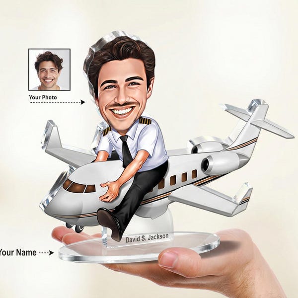 Figura de piloto de aerolínea a partir de tu foto / Regalo de aviación personalizado con nombre