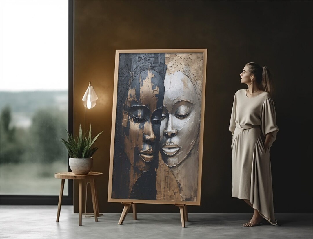 African American Wall Art for Living Room, Two Faces With Faces