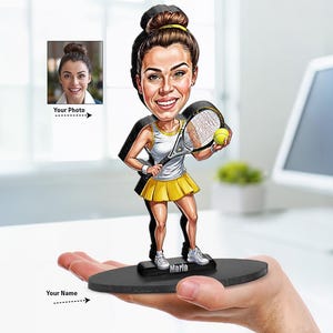 Personalized Tennis Player Gift for Women | Custom Female Athlete Figurine with Name & Photo | Magnet, Keychain, Car Charm | TP95768