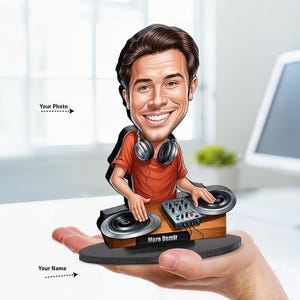 Personalisiertes DJ-Geschenk | Benutzerdefinierte Fun Dj Geschenk Karikatur Porträt von Ihrem Foto | 3D Holzfigur Schmuckstück - DJ132