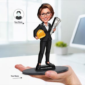 Custom Female Architect Figurine | Personalized Gift from Your Photo | Miniature Statue, Magnet, Keychain & Car Charm