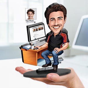 Computer Geek Gift, Custom Cartoon Portrait Figurine | Premium Acrylic, Double-Sided Print | 8-14 Inch Sizes