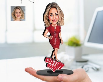 Personalized Boss Gifts for Women, Wooden Figurine Trinket, Photo Keychain, Car Mirror Ornament, Framed Cartoonized Picture, Custom Magnets