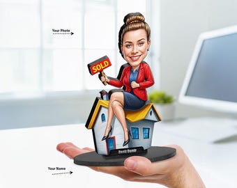 Real Estate Agent Gifts for Women | Realtor Gift | Caricature Portrait From Your Photo | Funny Gift Sets with Your Photo & Name | RE1927
