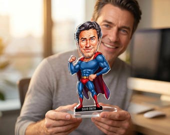 Custom Superhero Figurine | Personalized Comic Hero Caricature from Your Photo | Hero Dad & Fan Gift, Magnet, Keychain, Car Charm